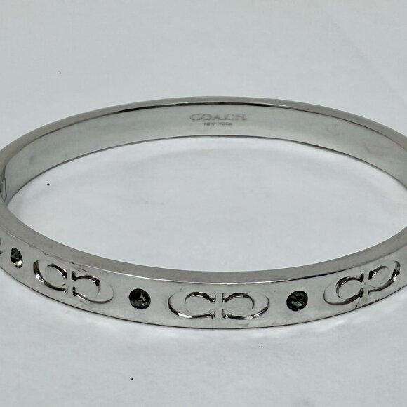 authentic Coach Signature “C” Hinged Bangle Bracelet, silver-tone metal - Picture 3 of 7